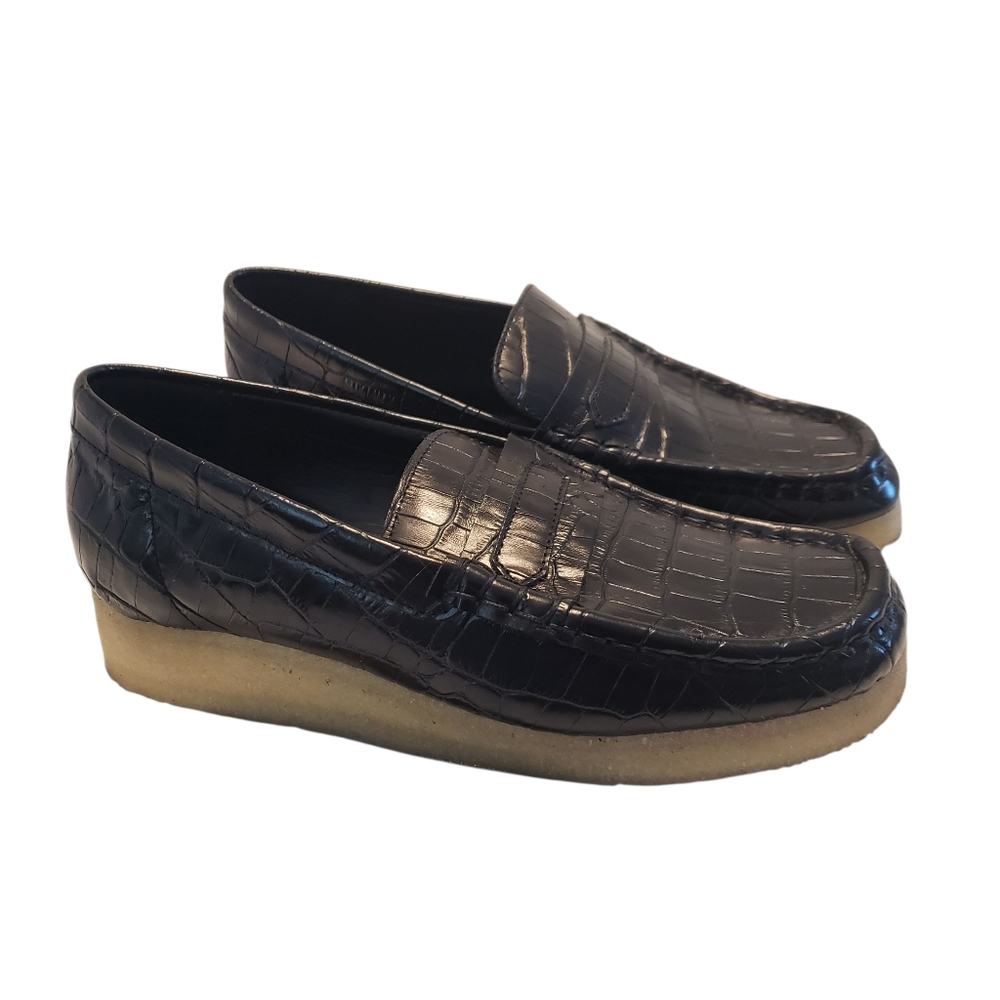Clarks Original WALLABEE LOAFER (M) Black Croc‎ Size 6.5